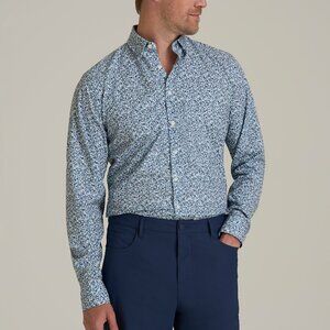 American Tall Traveler Stretch Dress Shirt in Blue Scattered Floral Size XLXL /